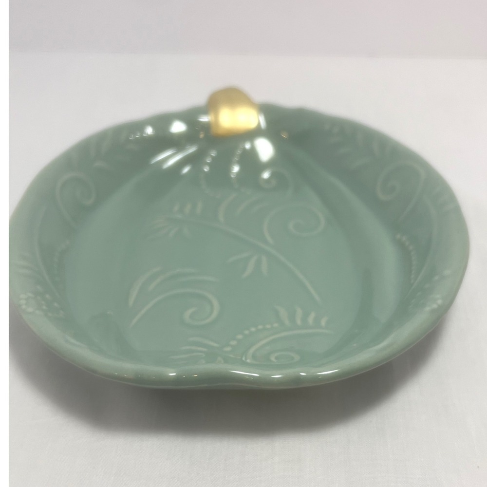 Transpac‎ Decorative Dish Green Embossed with Gold Accent – 8" Pumpkin Fall